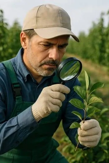 foto agronomo esamina segnali di campo