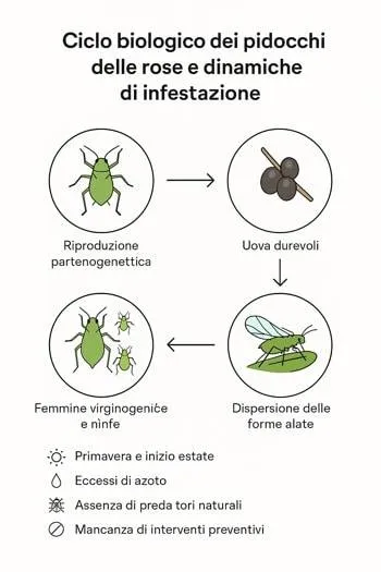 Infografica sul ciclo biologico sugli afidi delle rose