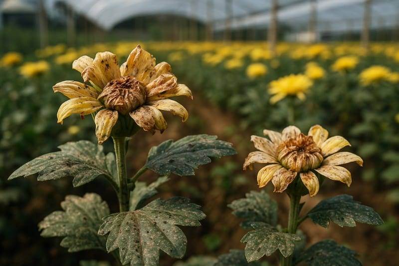 immagine di danni ai fiori da tripide europeo
