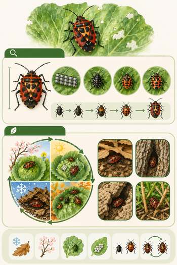 Infografica ciclo vitale di una cimice rossa