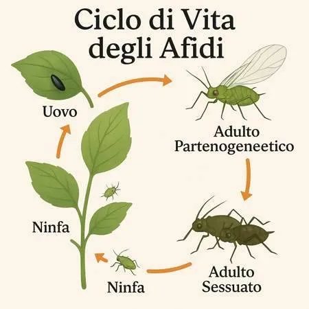 infografica ciclo di vita degli afidi