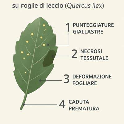 infografica foglie di leccio bruciate dalla filossera