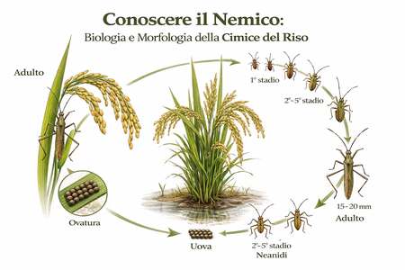 infografica sul ciclo di vita della cimice del riso