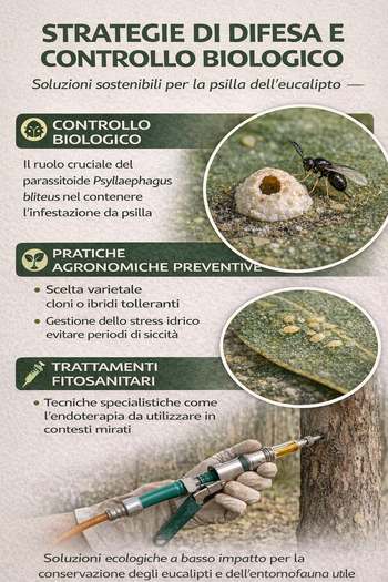 strategie di controllo psilla dell'eucalipto infografica